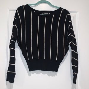 Express - Striped Black + White Cropped Sweater (Size XS)